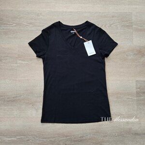 Quince Cotton Modal V-Neck Tee Black Womens Size XS New With Tags